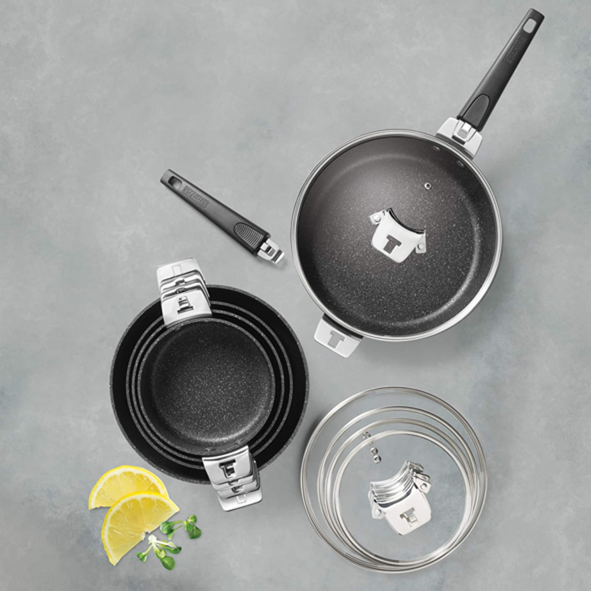 THE ROCK by Starfrit 12-Piece Space-Saving Set With T-Lock Detachable Handles